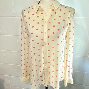 Hinge Long Sleeve Cream & Pink Polka Dot Button Up Blouse